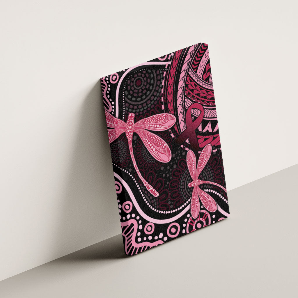 Australia Indigenous Mix Polynesian Canvas Wall Art Pink Ribbon and Dragonflies