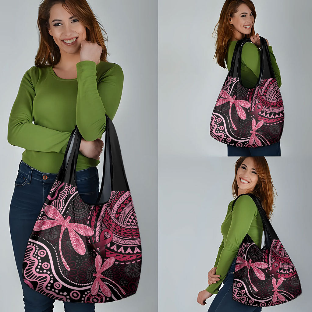 Australia Indigenous Mix Polynesian Grocery Bag Pink Ribbon and Dragonflies