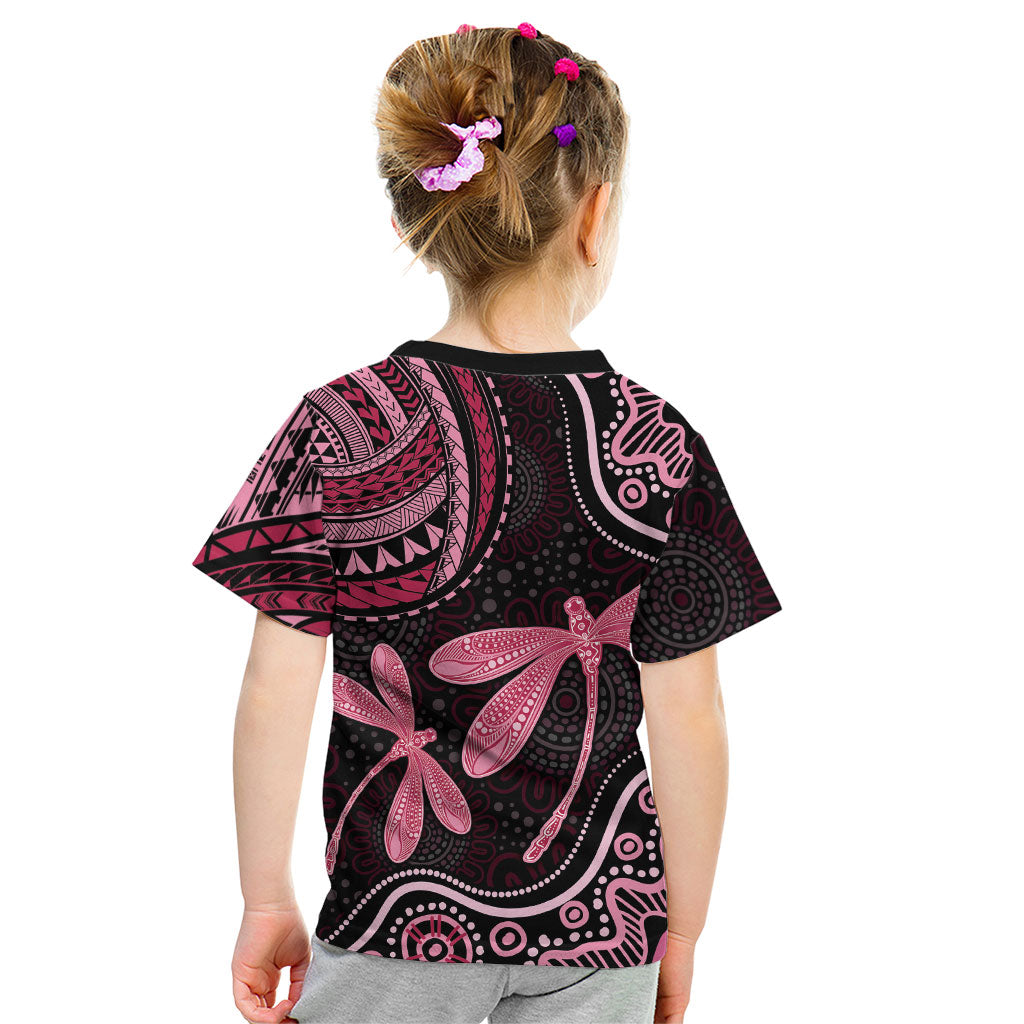 Australia Indigenous Mix Polynesian Kid T Shirt Pink Ribbon and Dragonflies