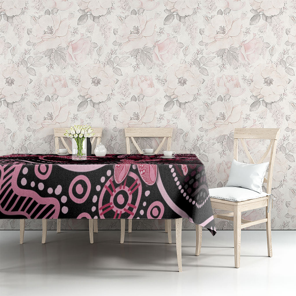 Australia Indigenous Mix Polynesian Tablecloth Pink Ribbon and Dragonflies