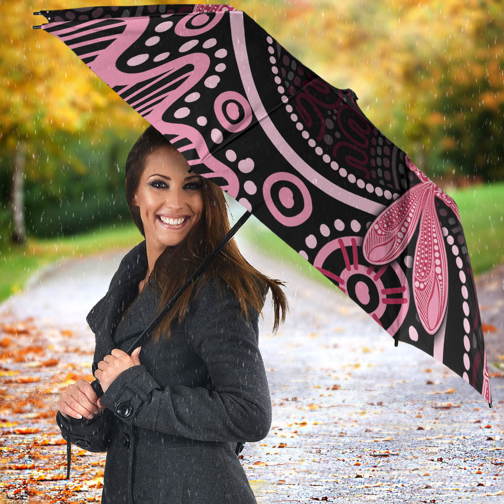 Australia Indigenous Mix Polynesian Umbrella Pink Ribbon and Dragonflies
