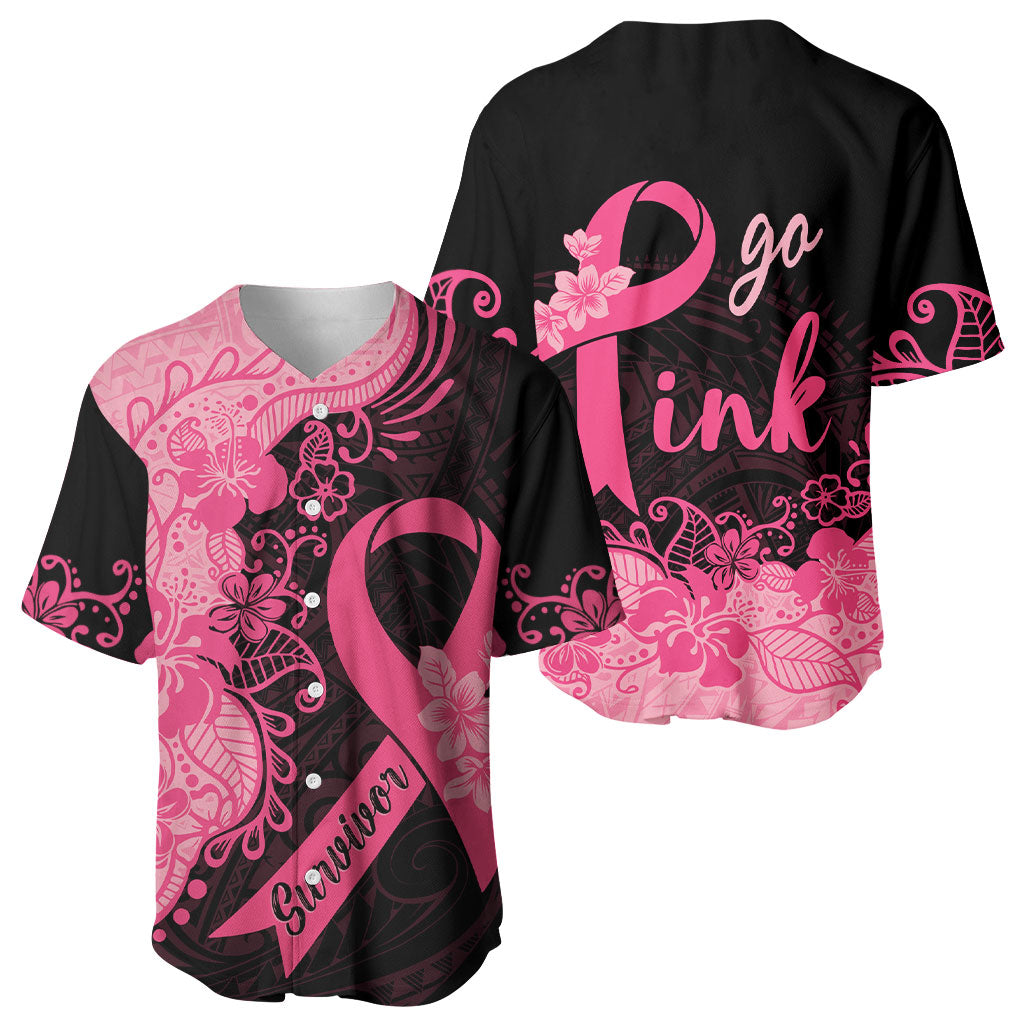 Polynesian Baseball Jersey Plumeria Breast Cancer Survivor Ribbon Pink