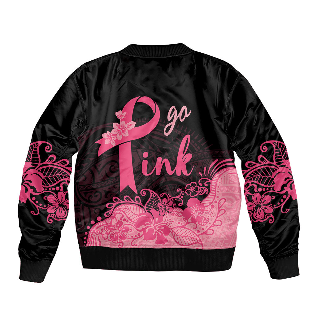 Polynesian Bomber Jacket Plumeria Breast Cancer Survivor Ribbon Pink