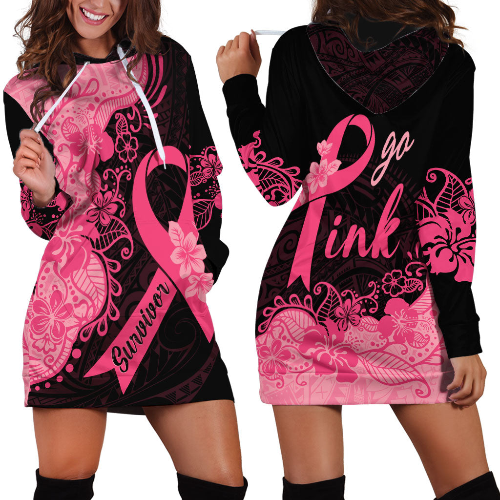 Polynesian Hoodie Dress Plumeria Breast Cancer Survivor Ribbon Pink