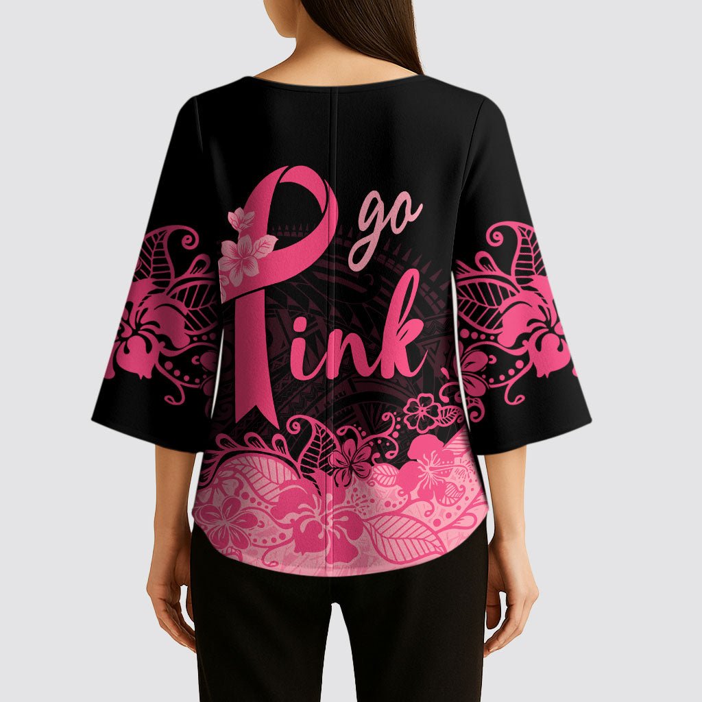 Polynesian Kimono Sleeve Blouse Plumeria Breast Cancer Survivor Ribbon Pink