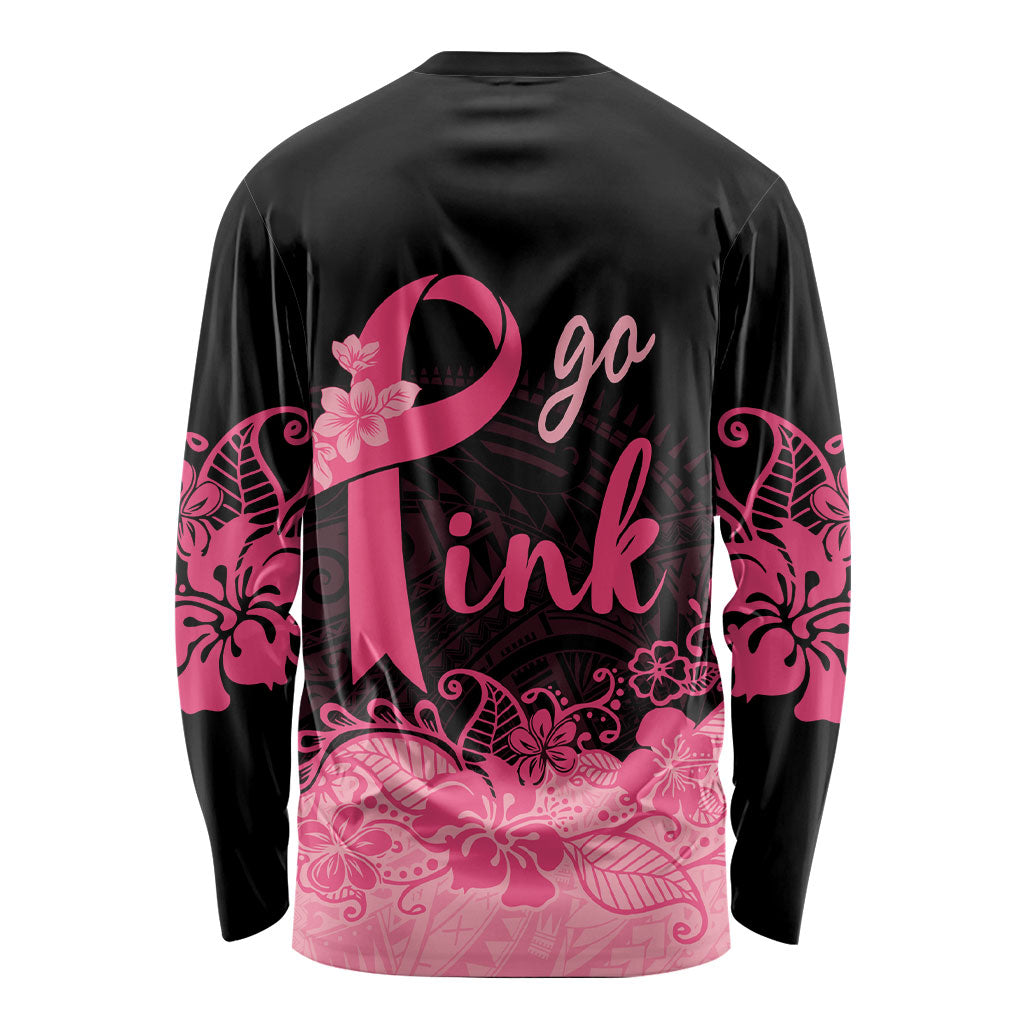 Polynesian Long Sleeve Shirt Plumeria Breast Cancer Survivor Ribbon Pink