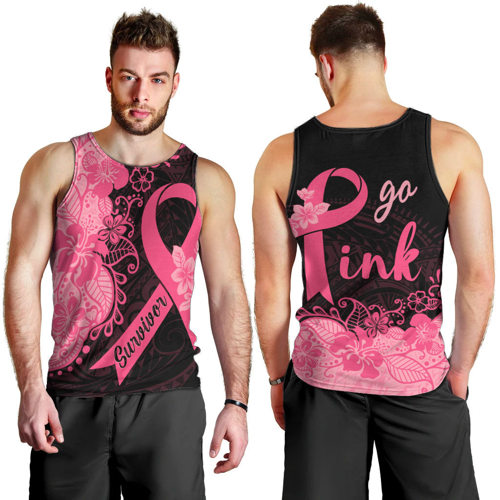 Polynesian Men Tank Top Plumeria Breast Cancer Survivor Ribbon Pink