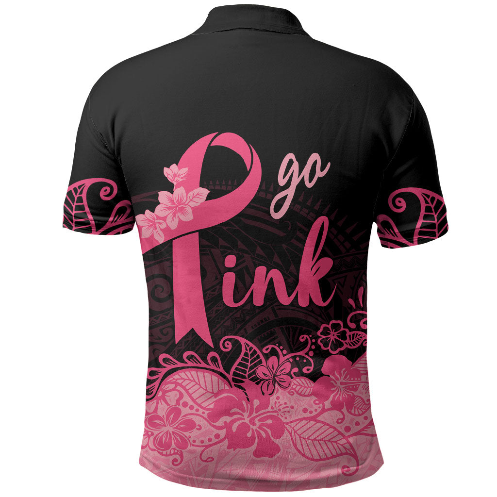 Polynesian Polo Shirt Plumeria Breast Cancer Survivor Ribbon Pink