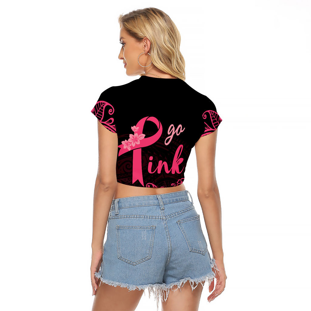 Polynesian Raglan Cropped T Shirt Plumeria Breast Cancer Survivor Ribbon Pink