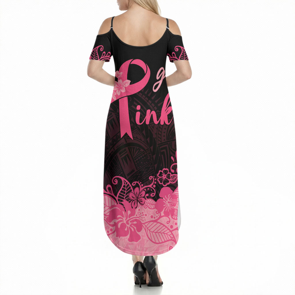 Polynesian Summer Maxi Dress Plumeria Breast Cancer Survivor Ribbon Pink
