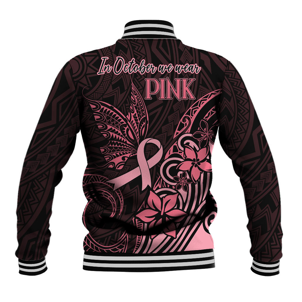 Polynesian Baseball Jacket Breast Cancer Ribbon Butterfly Mix Plumeria Curves Pink