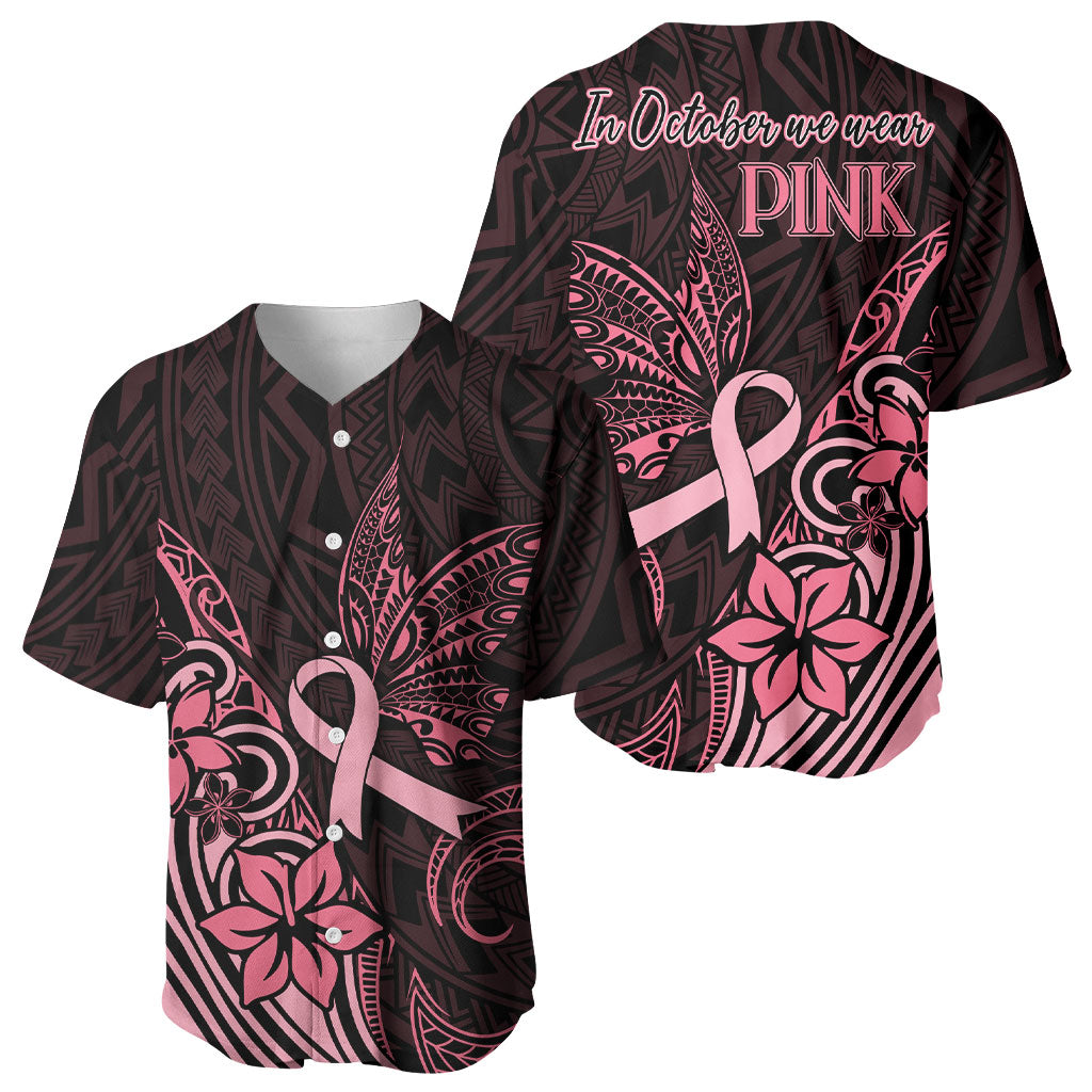 Polynesian Baseball Jersey Breast Cancer Ribbon Butterfly Mix Plumeria Curves Pink