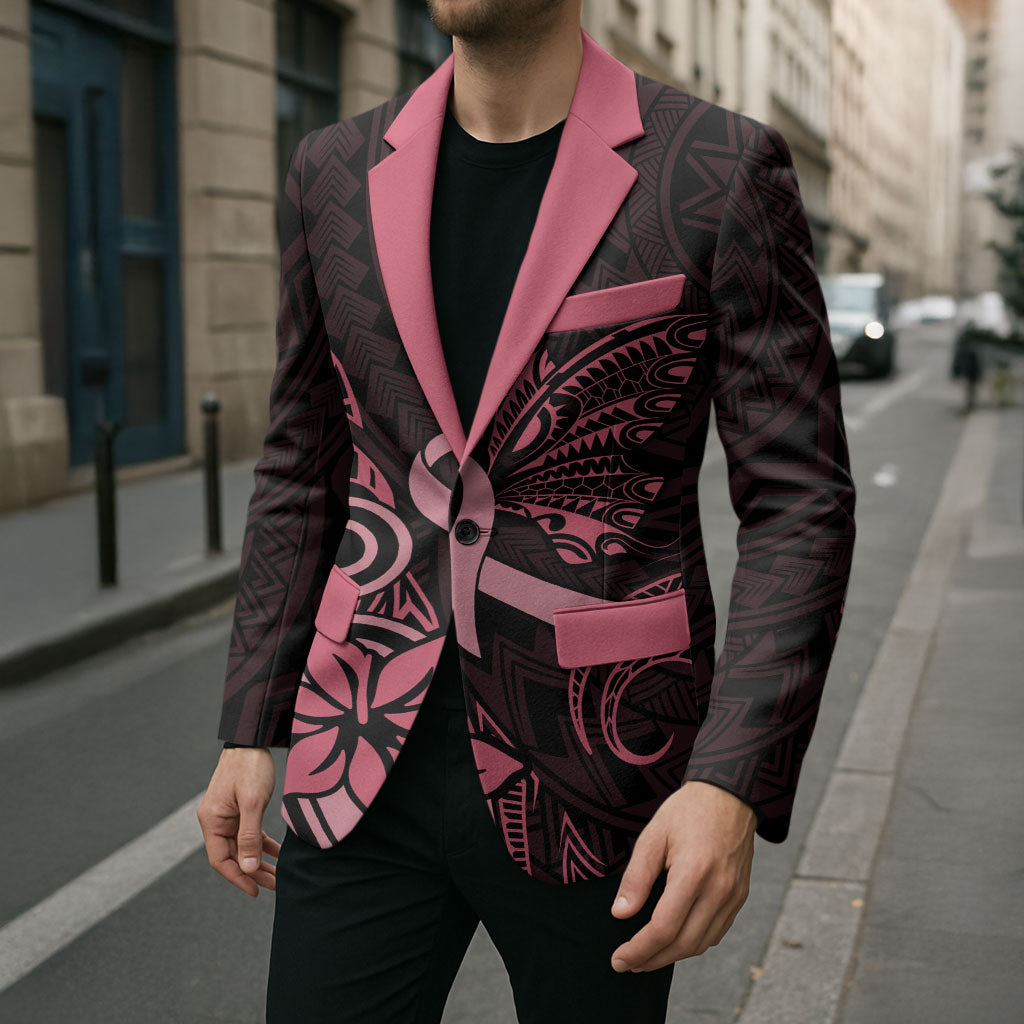 Polynesian Blazer Breast Cancer Ribbon Butterfly Mix Plumeria Curves Pink