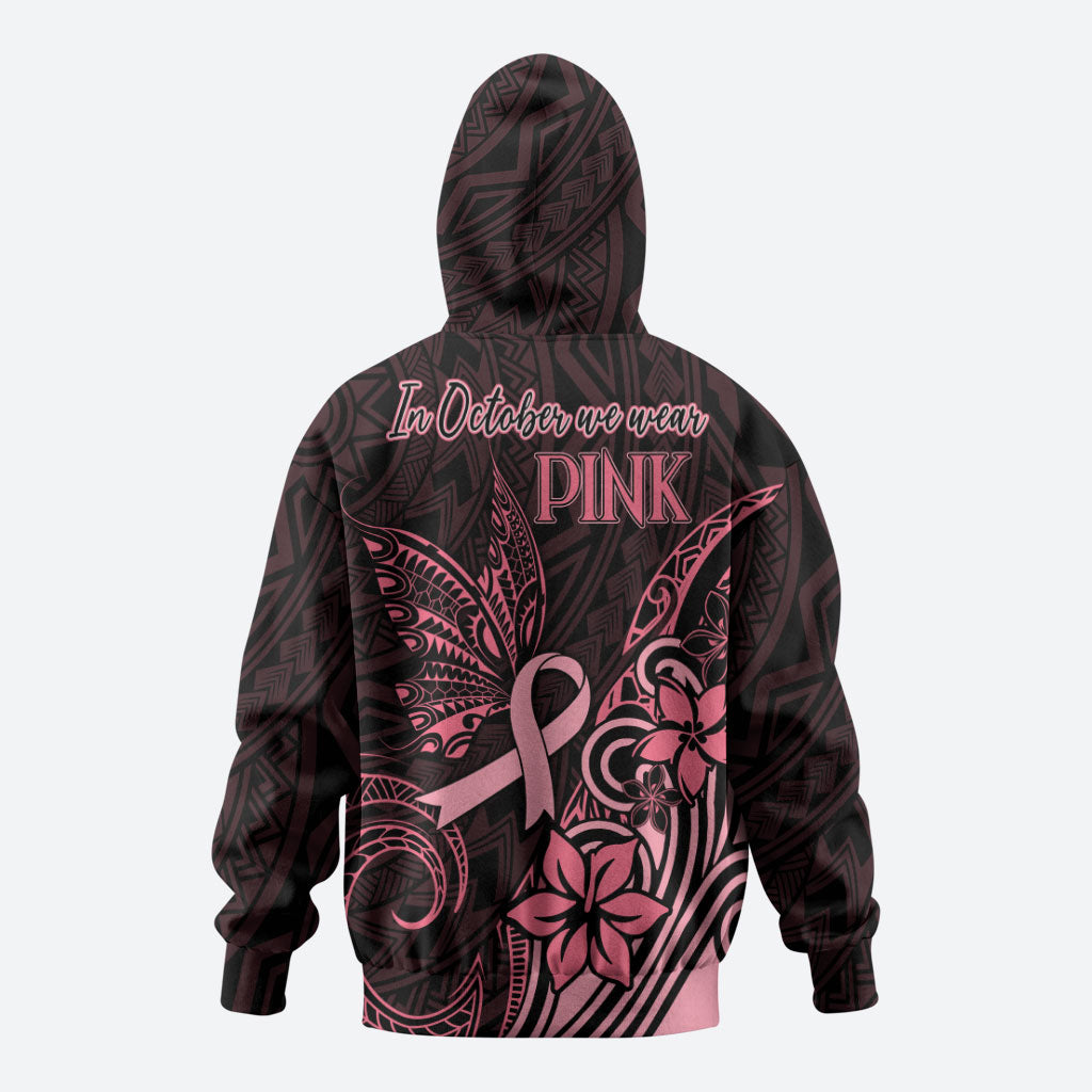 Polynesian Hoodie Breast Cancer Ribbon Butterfly Mix Plumeria Curves Pink