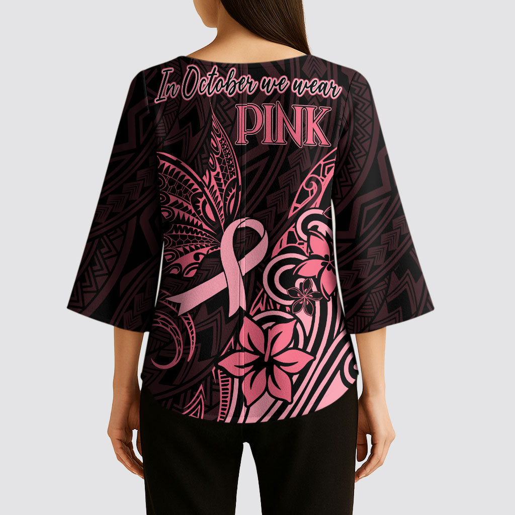 Polynesian Kimono Sleeve Blouse Breast Cancer Ribbon Butterfly Mix Plumeria Curves Pink