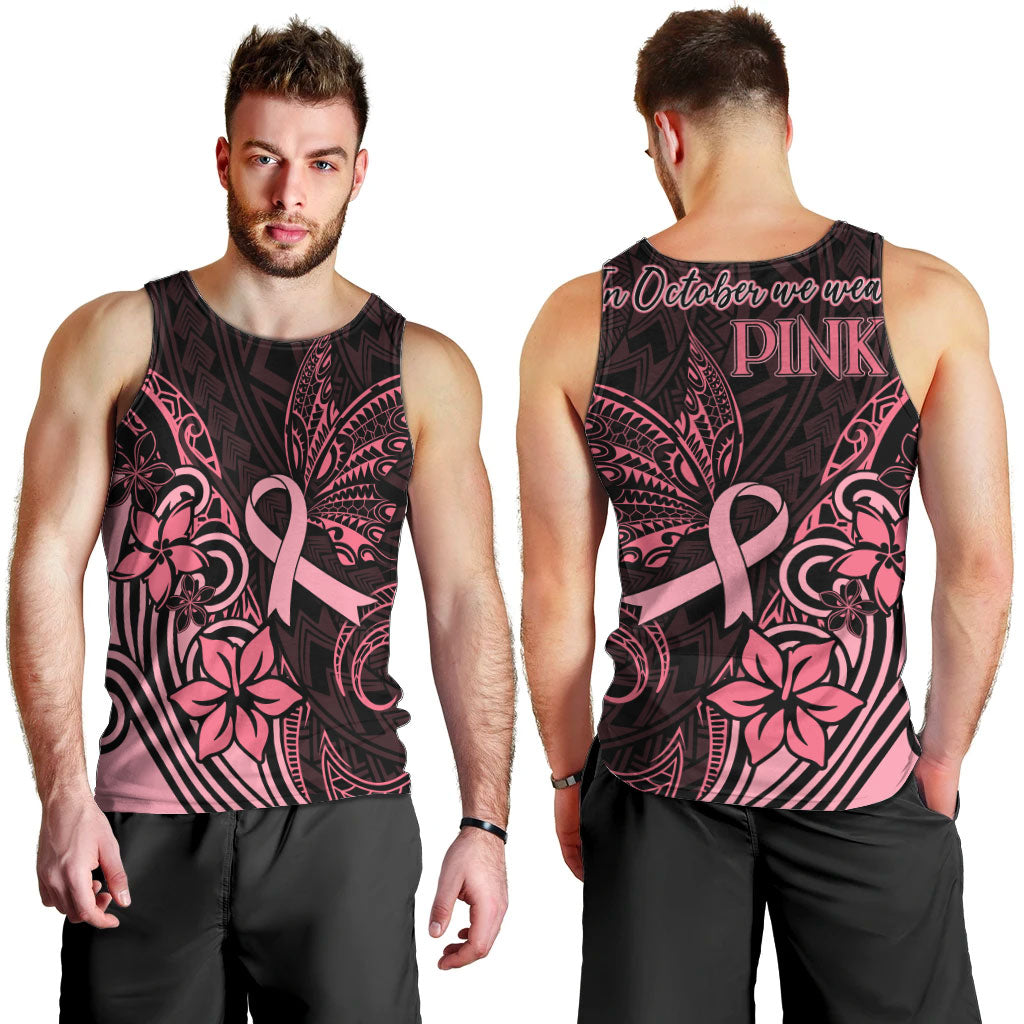 Polynesian Men Tank Top Breast Cancer Ribbon Butterfly Mix Plumeria Curves Pink