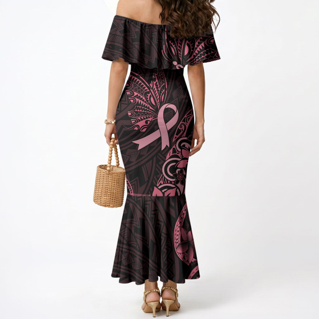 Polynesian Mermaid Dress Breast Cancer Ribbon Butterfly Mix Plumeria Curves Pink