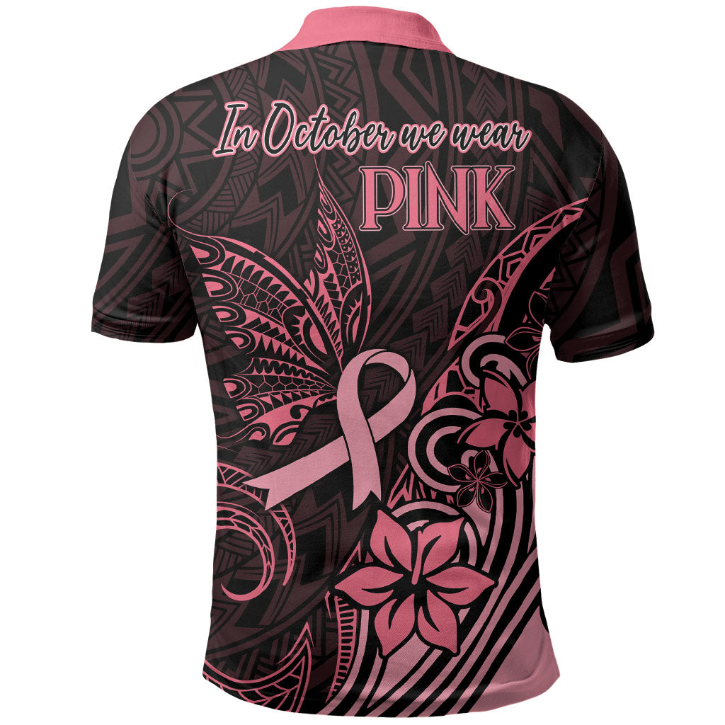 Polynesian Polo Shirt Breast Cancer Ribbon Butterfly Mix Plumeria Curves Pink