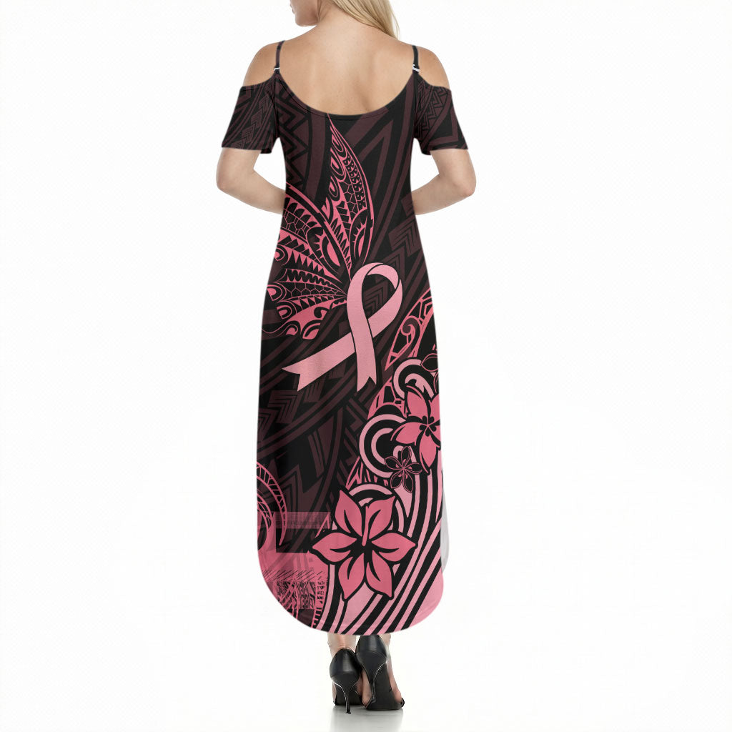 Polynesian Summer Maxi Dress Breast Cancer Ribbon Butterfly Mix Plumeria Curves Pink