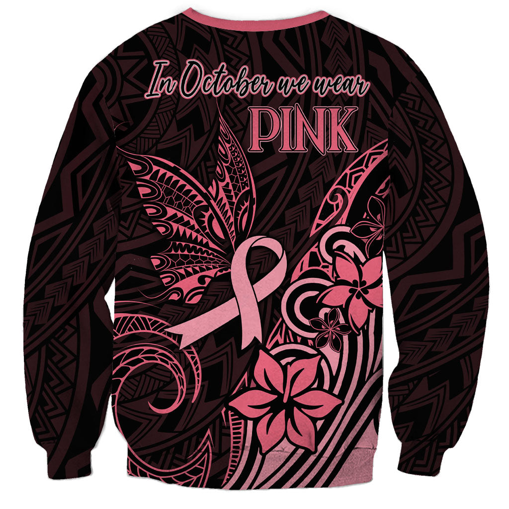 Polynesian Sweatshirt Breast Cancer Ribbon Butterfly Mix Plumeria Curves Pink