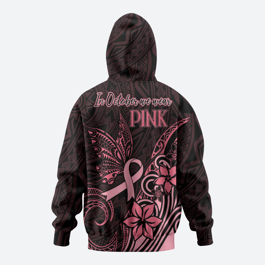 Polynesian Zip Hoodie Breast Cancer Ribbon Butterfly Mix Plumeria Curves Pink