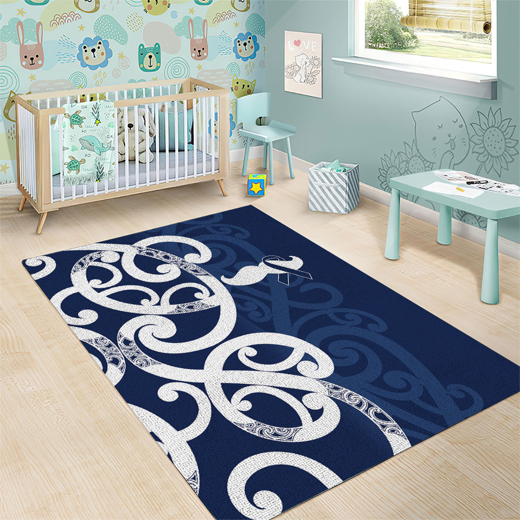 New Zealand Maori Mo Bros Area Rug Blue Ribbon With Koru Kowhaiwhai