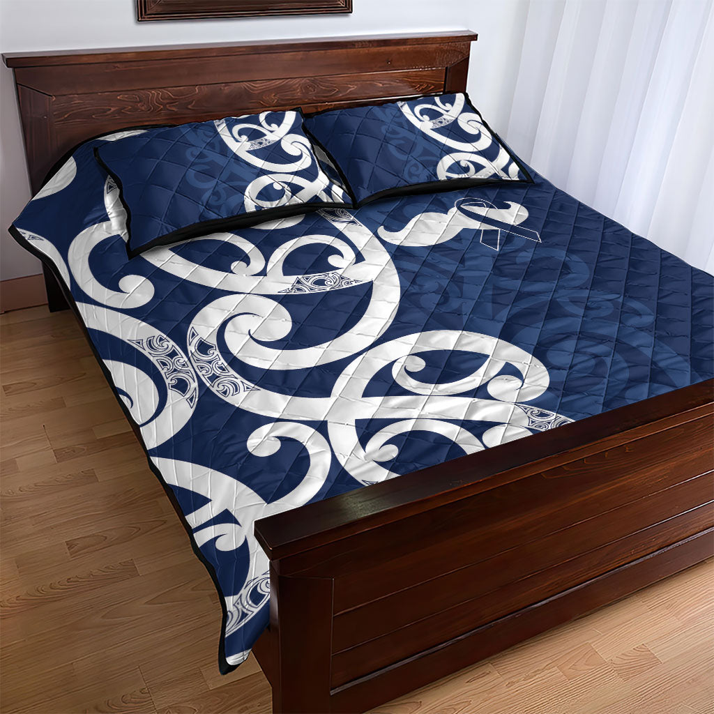 New Zealand Maori Mo Bros Quilt Bed Set Blue Ribbon With Koru Kowhaiwhai