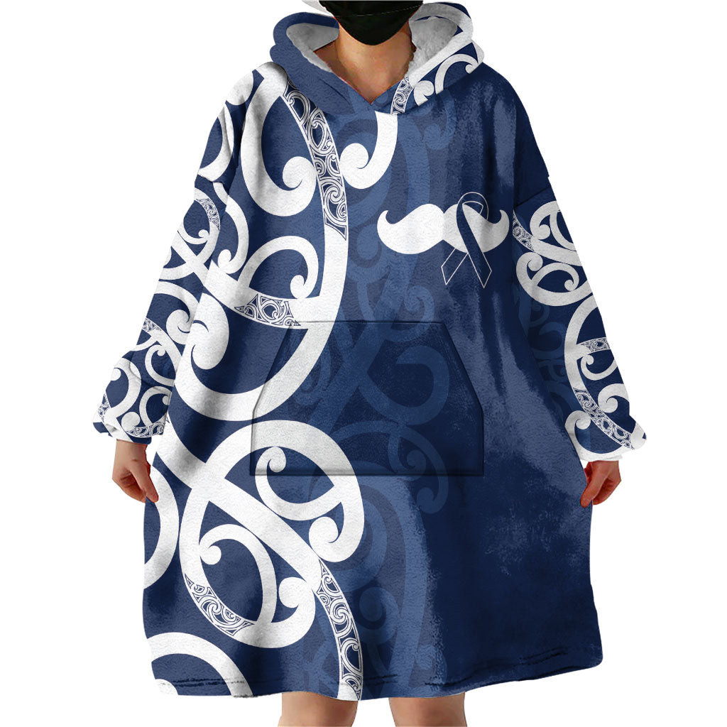 New Zealand Maori Mo Bros Wearable Blanket Hoodie Blue Ribbon With Koru Kowhaiwhai