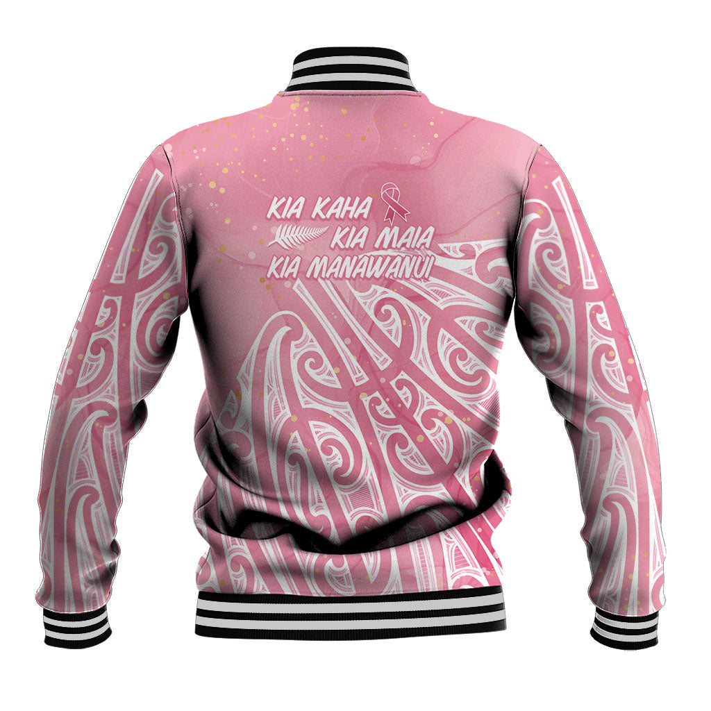 Breast Cancer Pink October Maori Baseball Jacket Kia Kaha Kia Maia Kia Manawanui