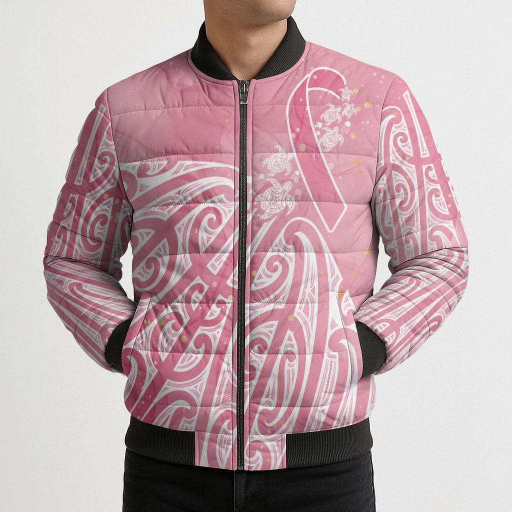 Breast Cancer Pink October Maori Bomber Puffer Jacket Kia Kaha Kia Maia Kia Manawanui