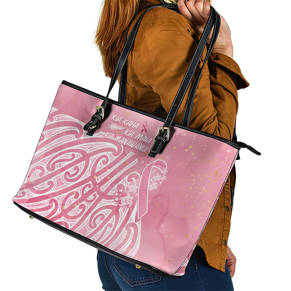 Breast Cancer Pink October Maori Leather Tote Bag Kia Kaha Kia Maia Kia Manawanui