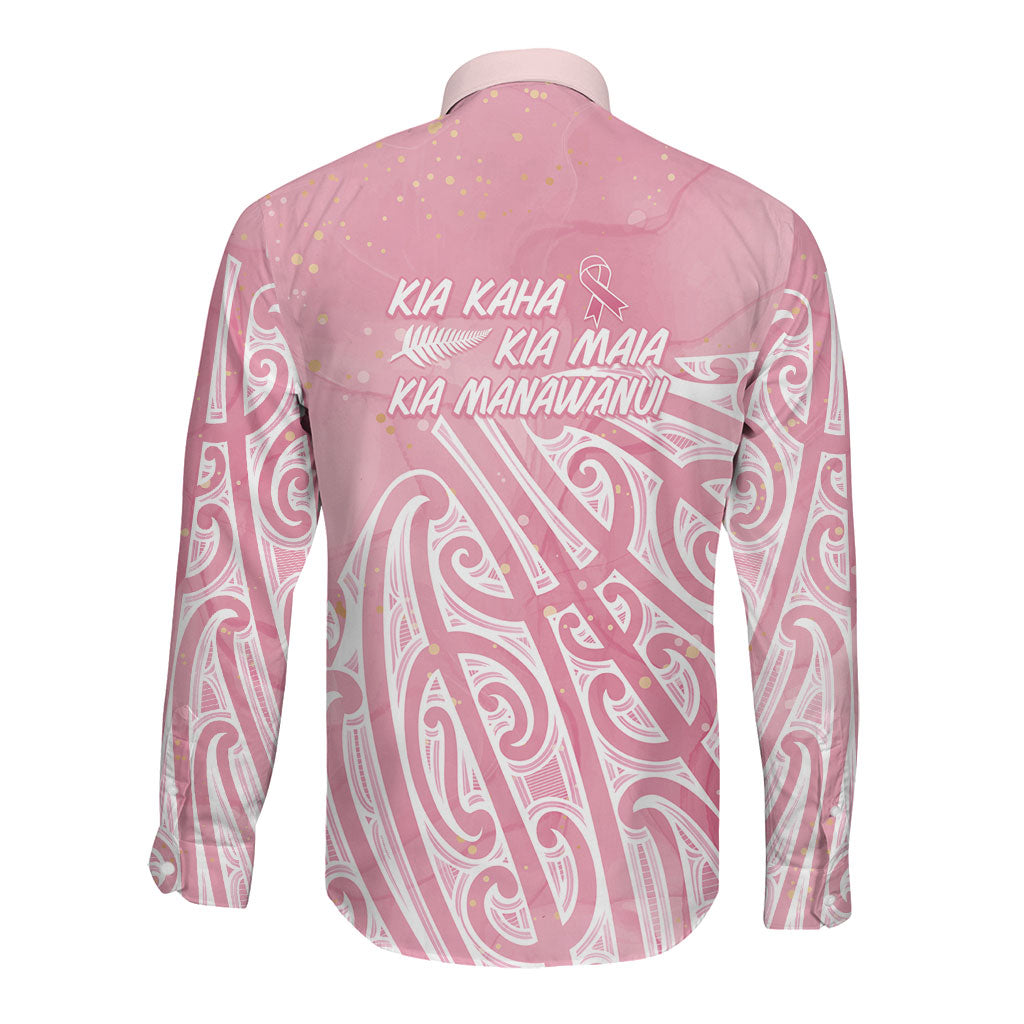 Breast Cancer Pink October Maori Long Sleeve Button Shirt Kia Kaha Kia Maia Kia Manawanui