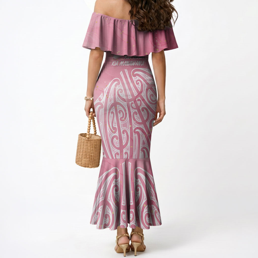 Breast Cancer Pink October Maori Mermaid Dress Kia Kaha Kia Maia Kia Manawanui