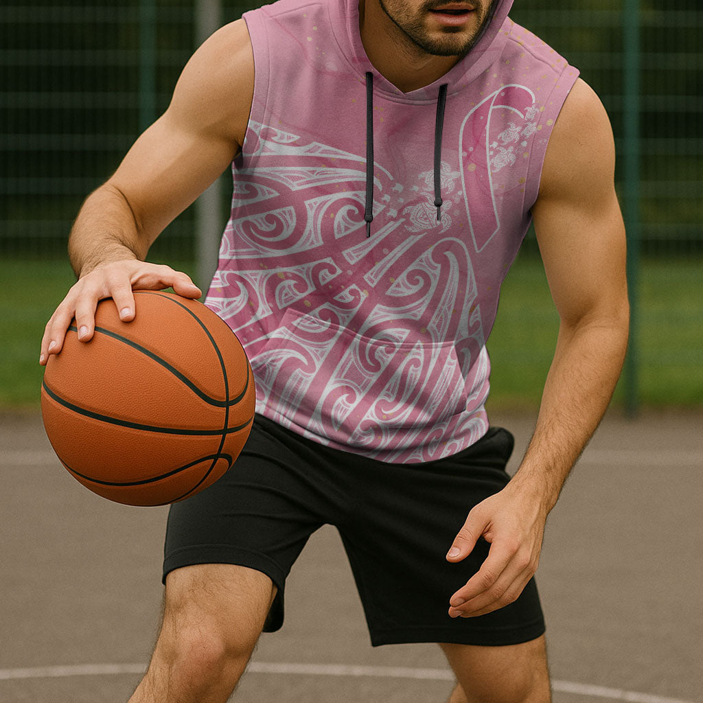 Breast Cancer Pink October Maori Sleeveless Hoodie Kia Kaha Kia Maia Kia Manawanui