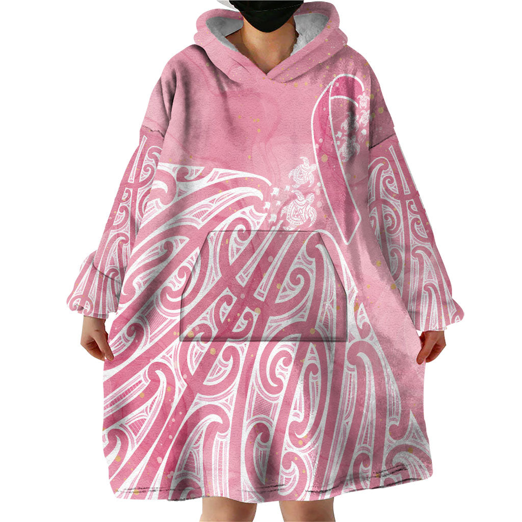Breast Cancer Pink October Maori Wearable Blanket Hoodie Kia Kaha Kia Maia Kia Manawanui