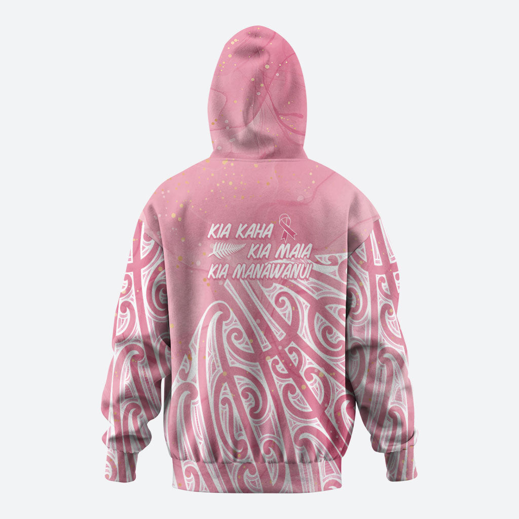Breast Cancer Pink October Maori Zip Hoodie Kia Kaha Kia Maia Kia Manawanui