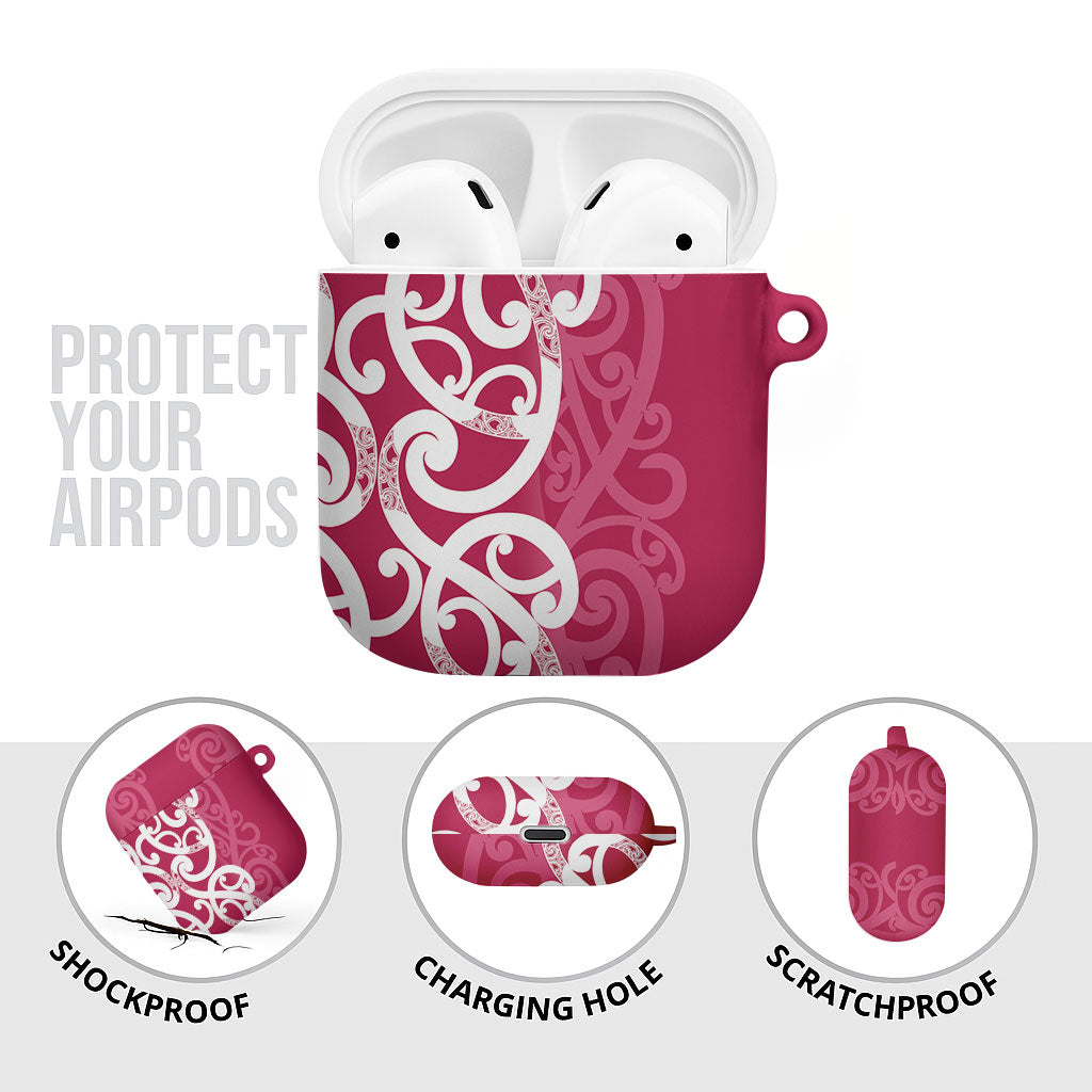 Breast Cancer Pink October Maori AirPods Case Koru Kowhaiwhai