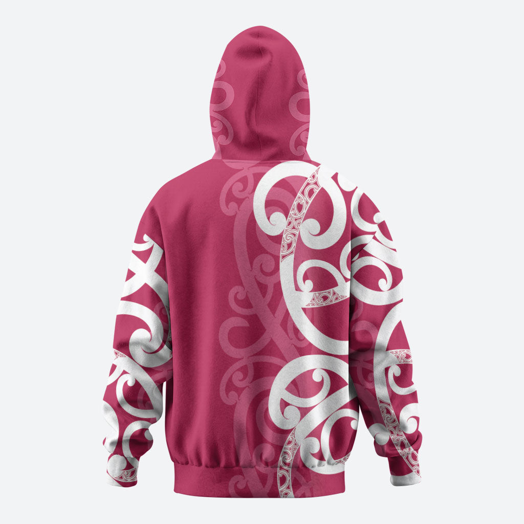 Breast Cancer Pink October Maori Hoodie Koru Kowhaiwhai