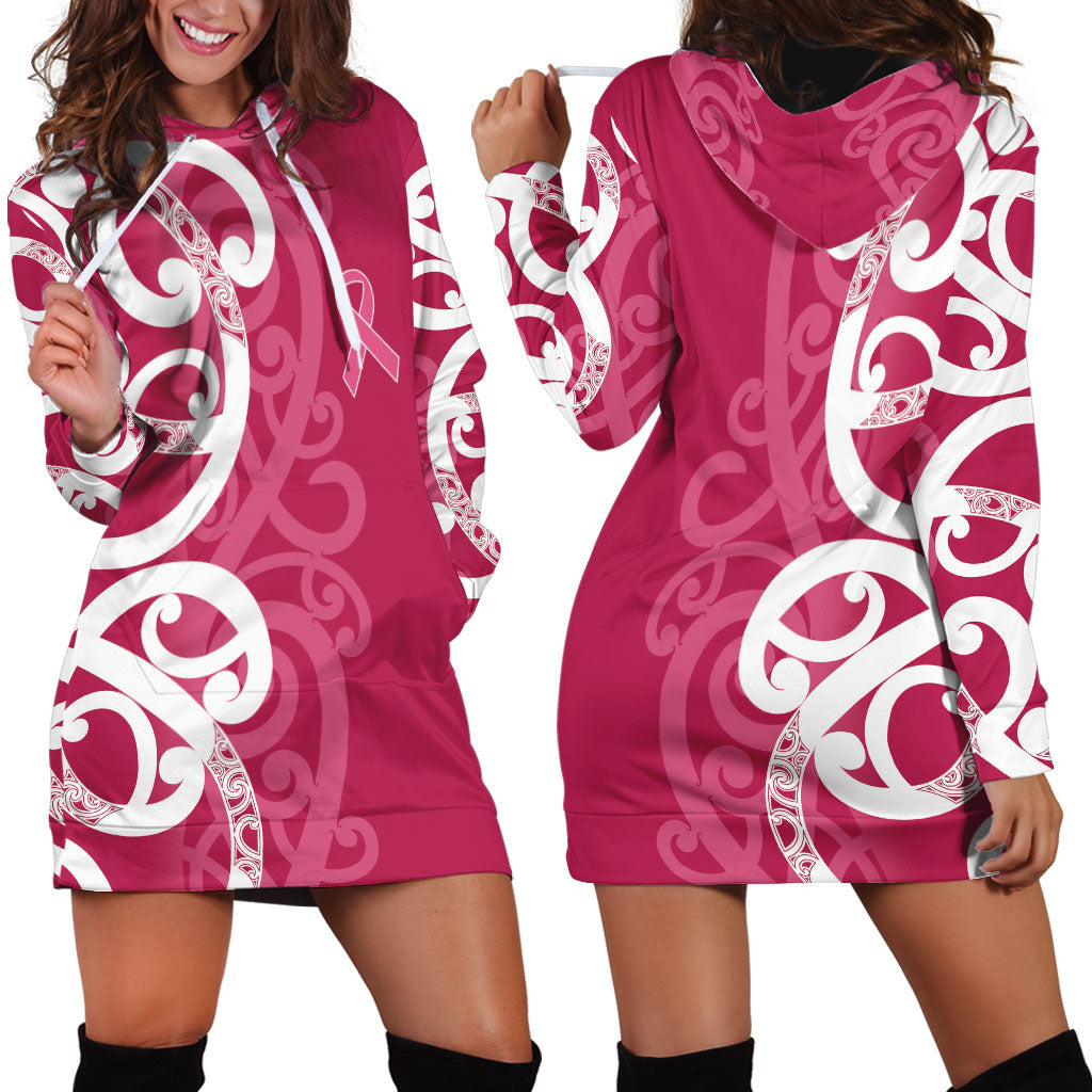 Breast Cancer Pink October Maori Hoodie Dress Koru Kowhaiwhai
