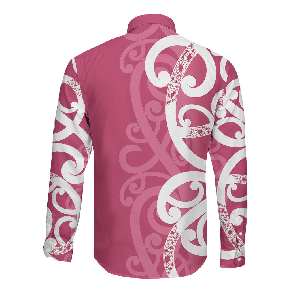 Breast Cancer Pink October Maori Long Sleeve Button Shirt Koru Kowhaiwhai