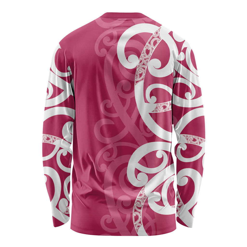 Breast Cancer Pink October Maori Long Sleeve Shirt Koru Kowhaiwhai