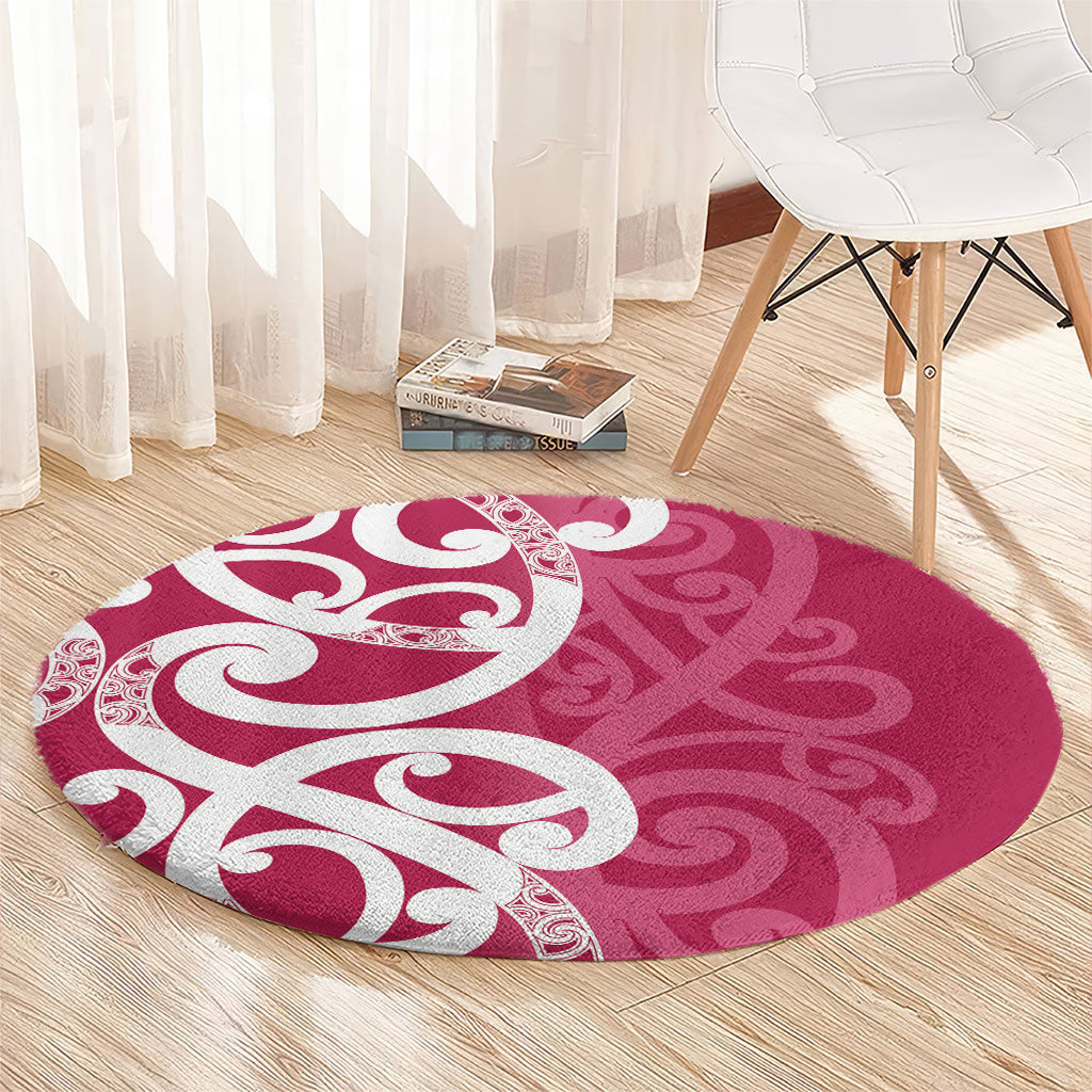 Breast Cancer Pink October Maori Round Carpet Koru Kowhaiwhai