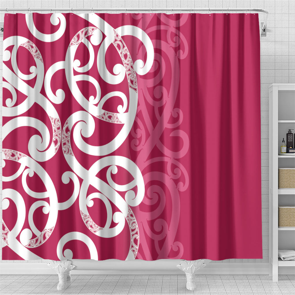 Breast Cancer Pink October Maori Shower Curtain Koru Kowhaiwhai