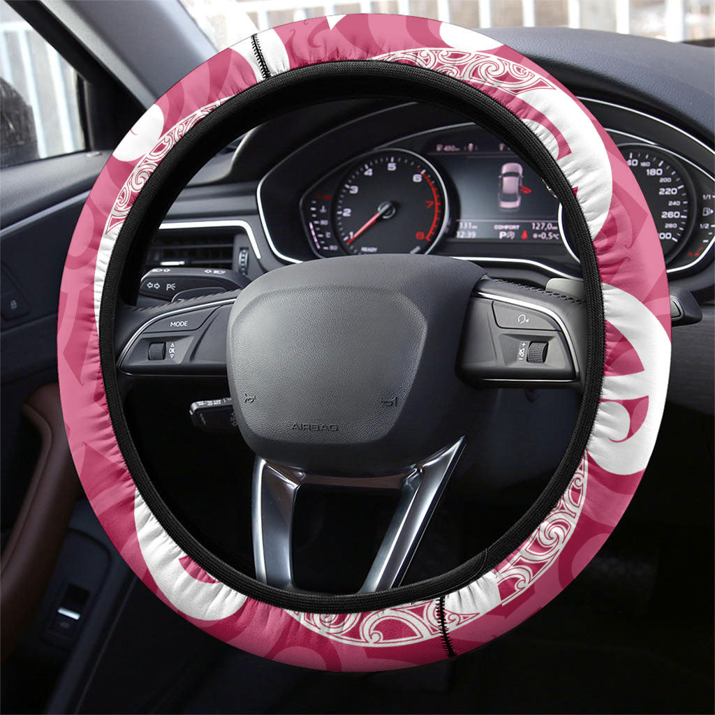Breast Cancer Pink October Maori Steering Wheel Cover Koru Kowhaiwhai