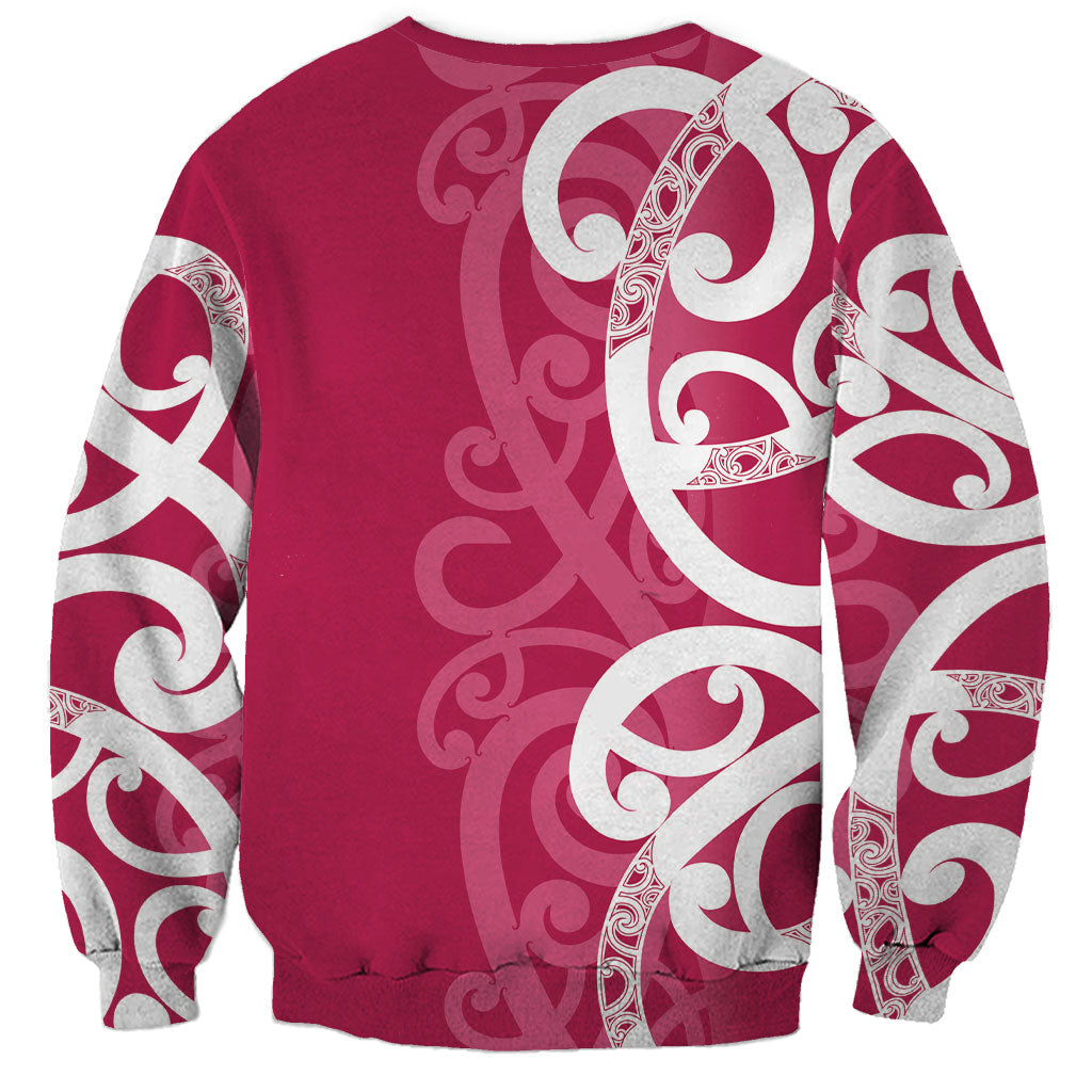 Breast Cancer Pink October Maori Sweatshirt Koru Kowhaiwhai