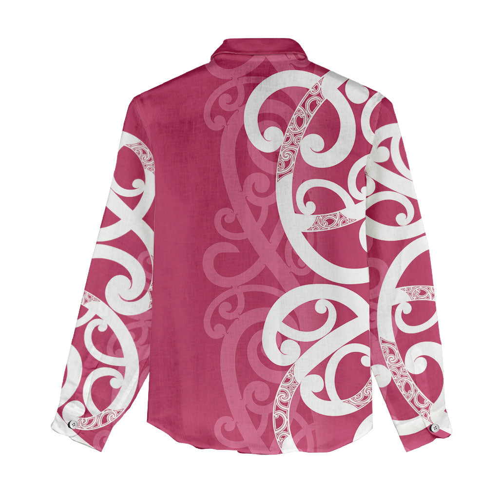 Breast Cancer Pink October Maori Women Casual Shirt Koru Kowhaiwhai