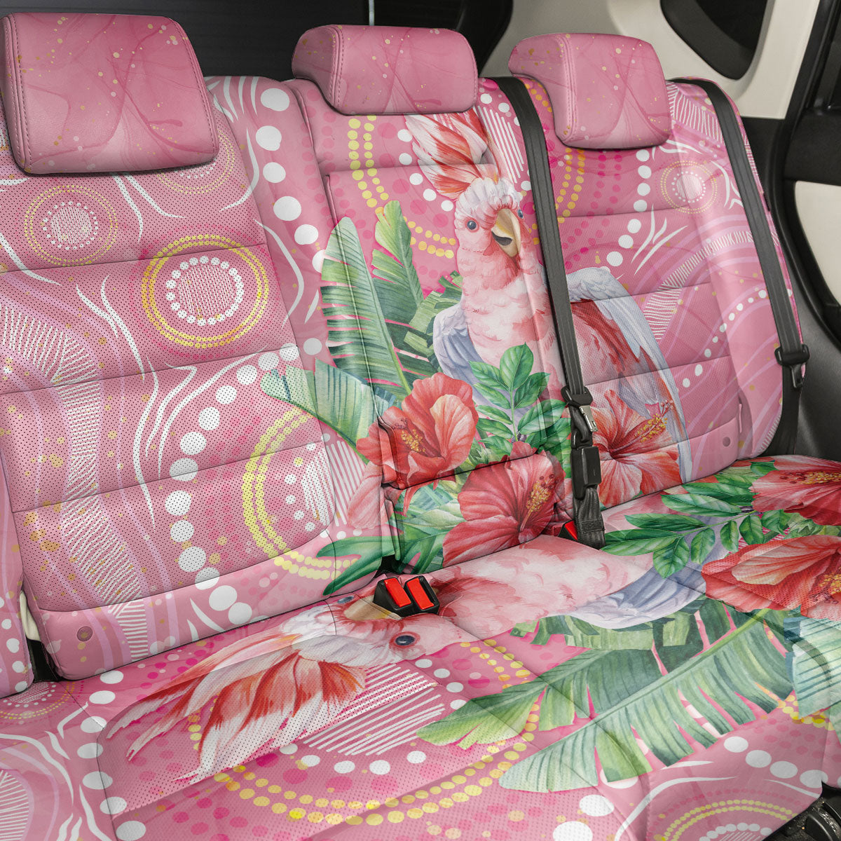Breast Cancer Pink Cockatoo Back Car Seat Cover Indigenous Australia Watercolor Glaze