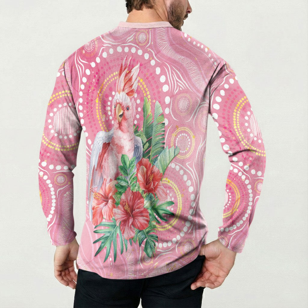 Breast Cancer Pink Cockatoo Button Sweatshirt Indigenous Australia Watercolor Glaze