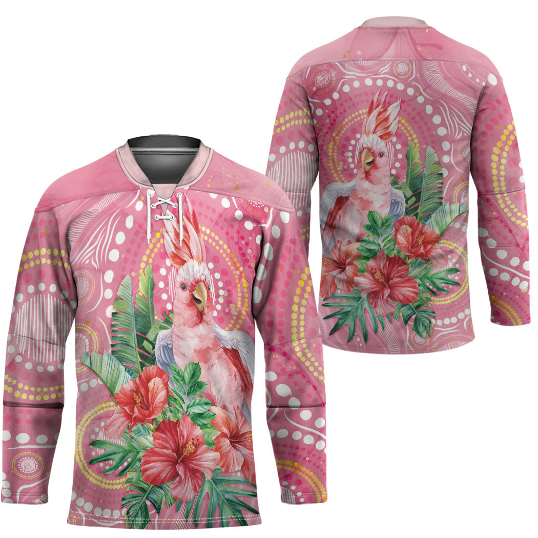 Breast Cancer Pink Cockatoo Hockey Jersey Indigenous Australia Watercolor Glaze