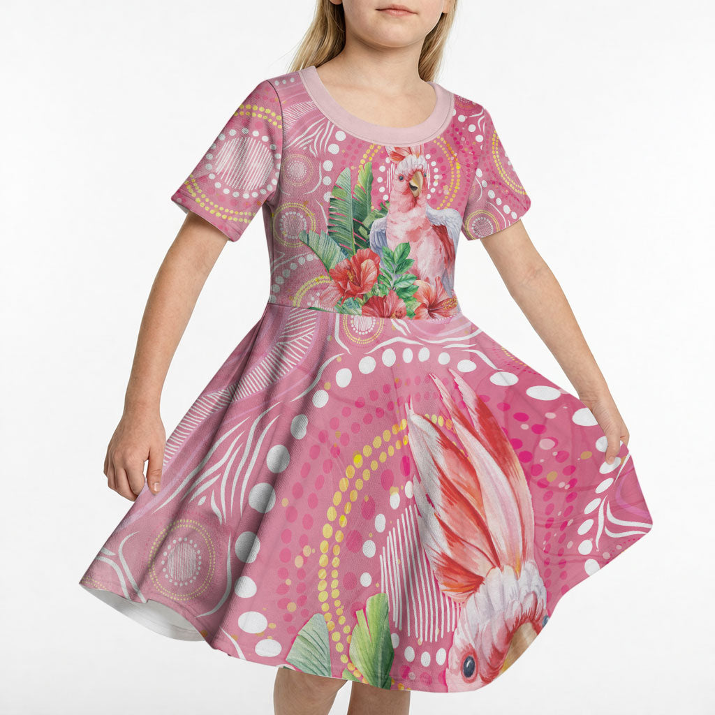 Breast Cancer Pink Cockatoo Kid Short Sleeve Dress Indigenous Australia Watercolor Glaze